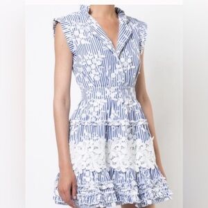 Alexis Olya Striped Embroidered Mini Dress Blue/White Size Small